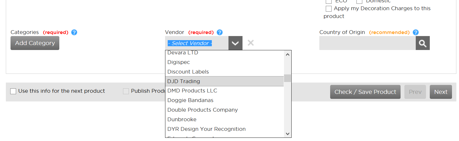 Adding a supplier to a product